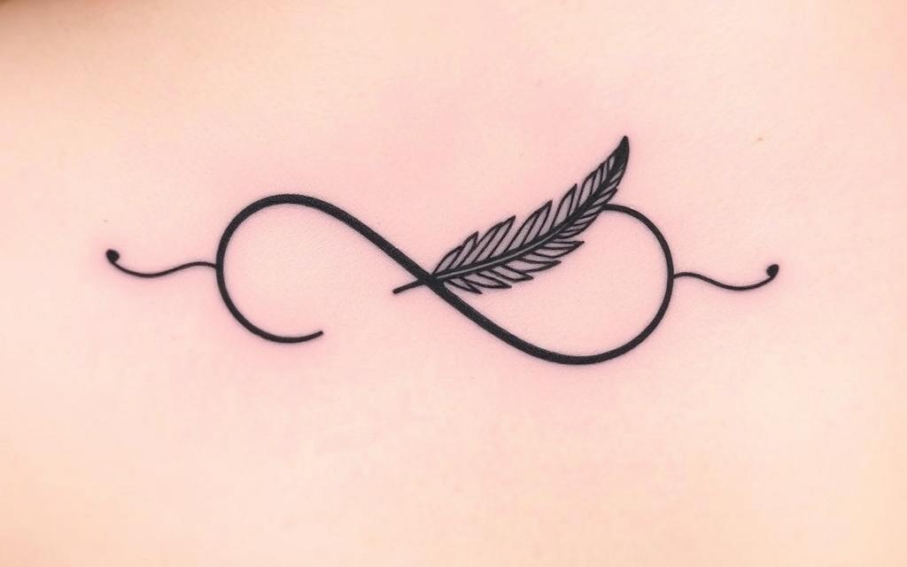 tatuaż nieskończoność z piórkiem